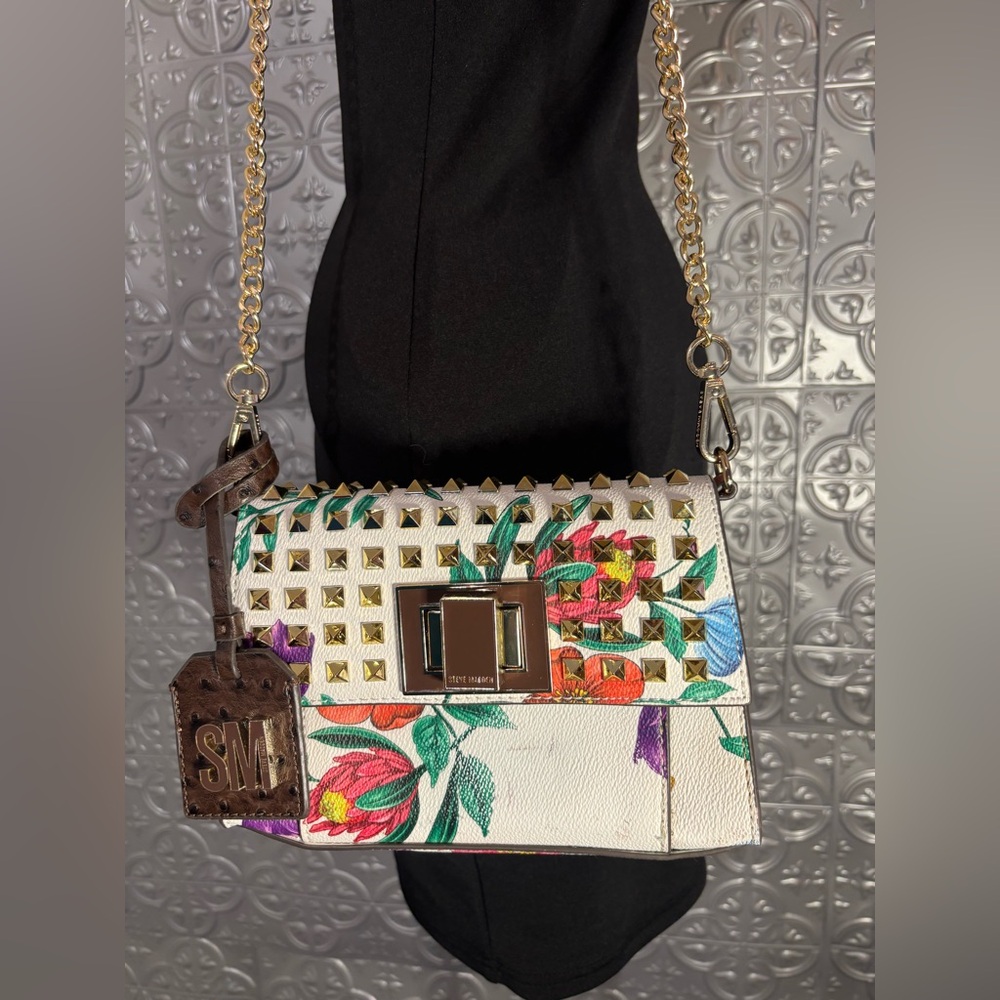 Steve Madden studded crossbody handbag purse bag white floral party cocktail Y2K